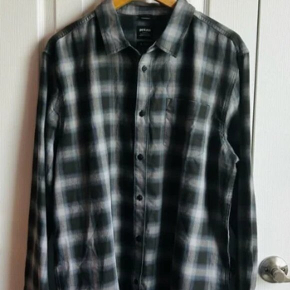 prana | blue gray los feliz organic cotton plaid flannel button down shirt - Picture 1 of 7